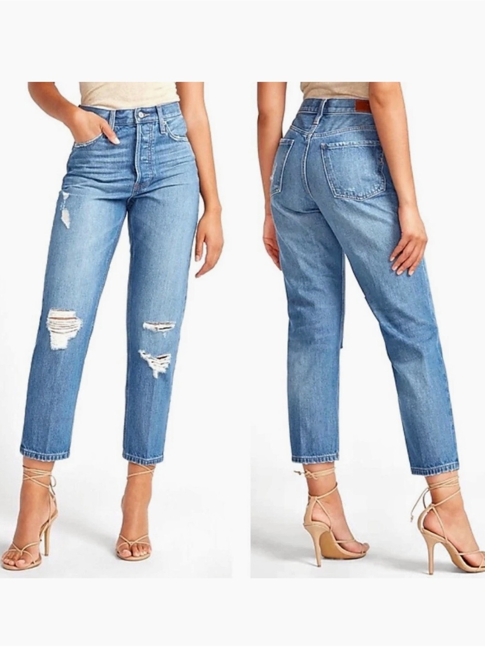 Express High Rise Distressed Dad Ankle Cropped Denim Jeans Size 6  28”x25”